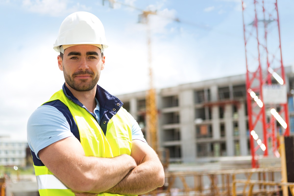 View of an attractive worker on a construction site